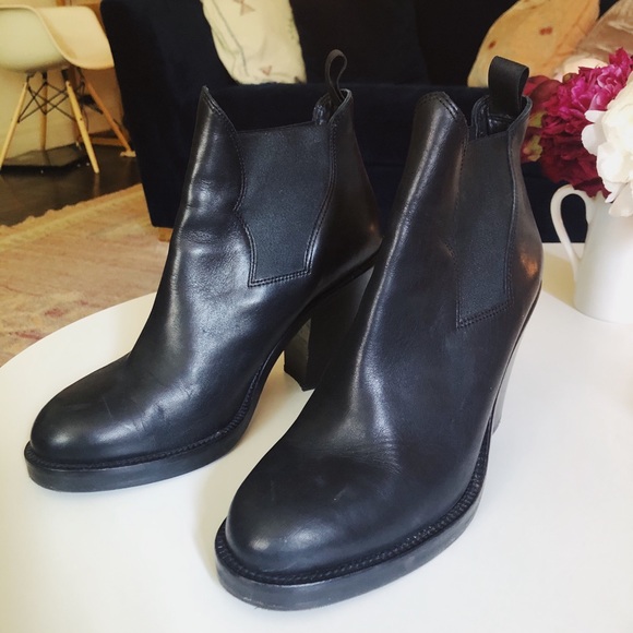 Acne Star Black Booties Leather Ankle Boot sz 40 - Picture 4 of 9